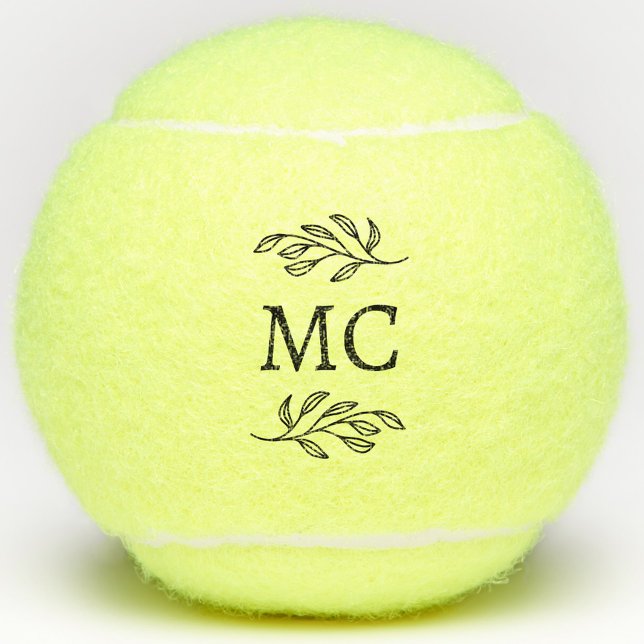 Pelotas De Tenis Personalized Monogram Initials Botanical Leaf (Modern personalized monogram initials botanical leaf sprig tennis ball)