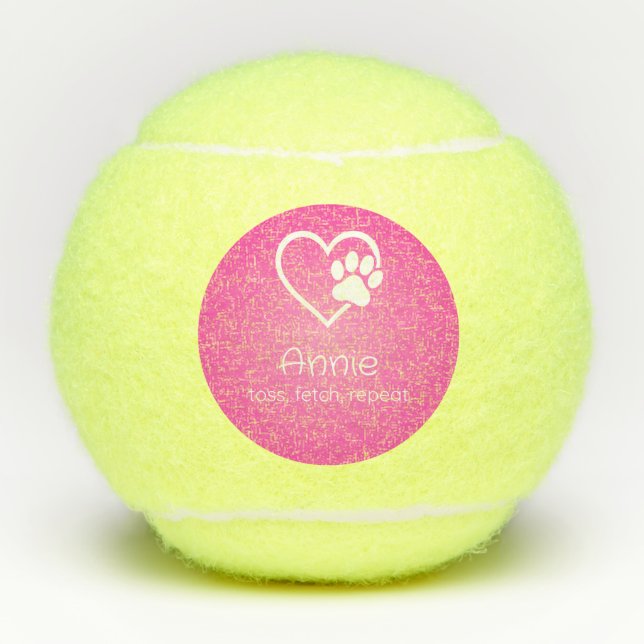 Pelotas De Tenis Pink Dog Name Tennis Ball 'toss, fetch, repeat' (Anverso)