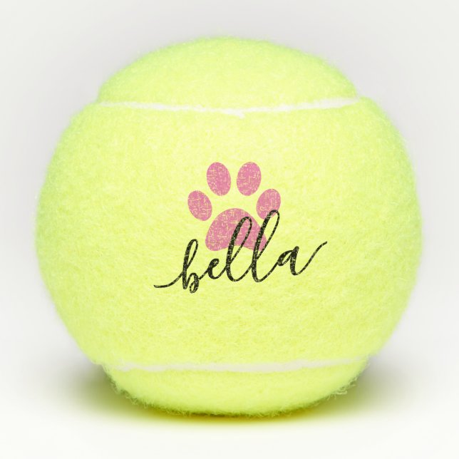 Pelotas De Tenis Pink Personalizado Dog Name Paw Print (Anverso)
