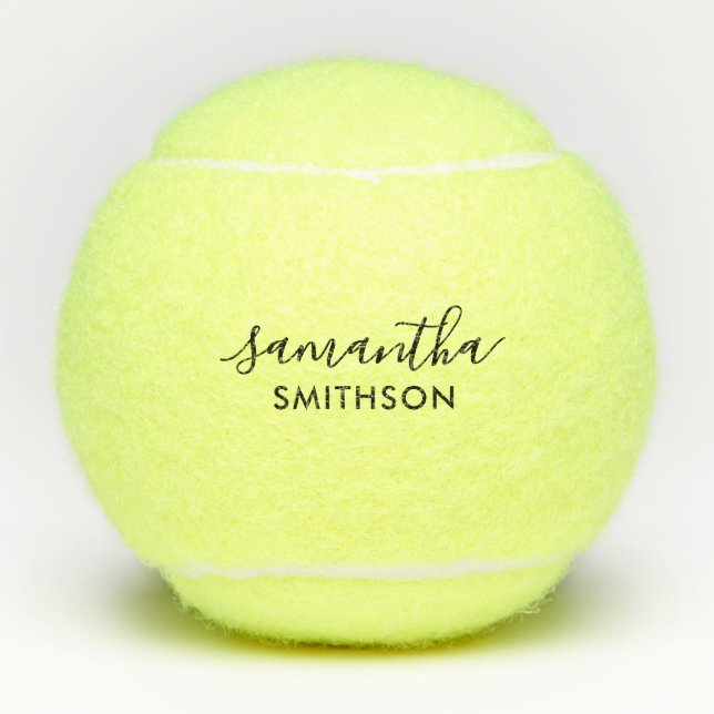 Pelotas De Tenis Primer Apellido Personalizado Elegante Guión Tenis (Anverso)