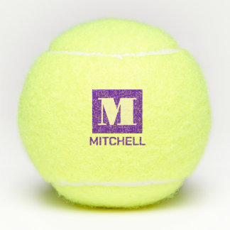 Pelotas De Tenis Purple Personalized Bold Nombre del Monograma Inic