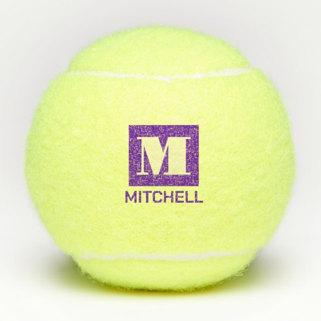 Pelotas De Tenis Purple Personalized Bold Nombre del Monograma Inic (Anverso)