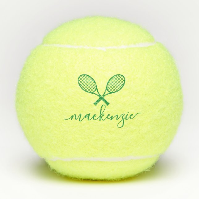 Pelotas De Tenis Raquetas verdes de tenis con nombre personalizado  (Anverso)
