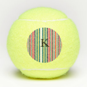 Pelotas De Tenis Rayas retro coloridas añaden letra inicial monogra