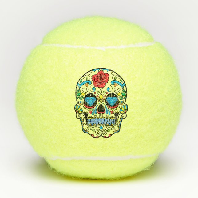 Pelotas De Tenis Rosa Roja y Blue Diamonds Sugar Skull (Anverso)
