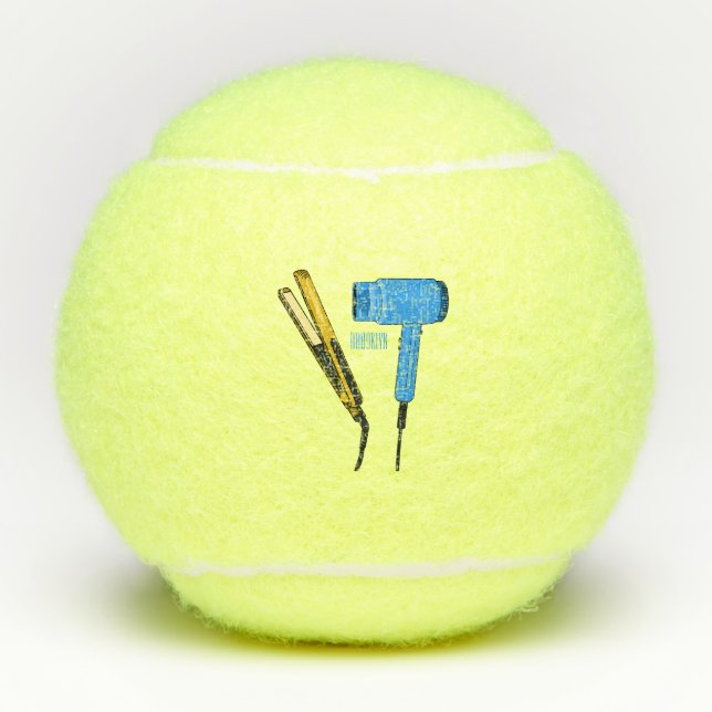 Pelotas De Tenis Secador de pelo y ilustracion de alisador de pelo (Anverso)
