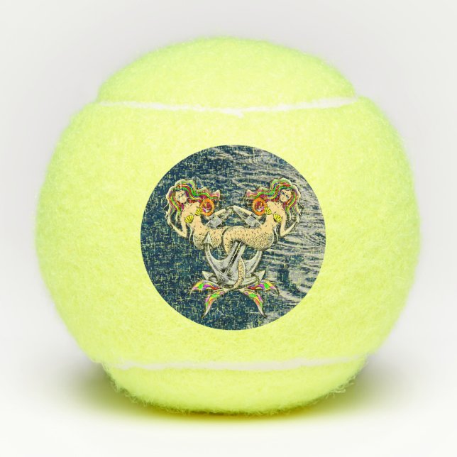 Pelotas De Tenis Sirenas aferradas - Diseño Náutico para los amante (Anverso)