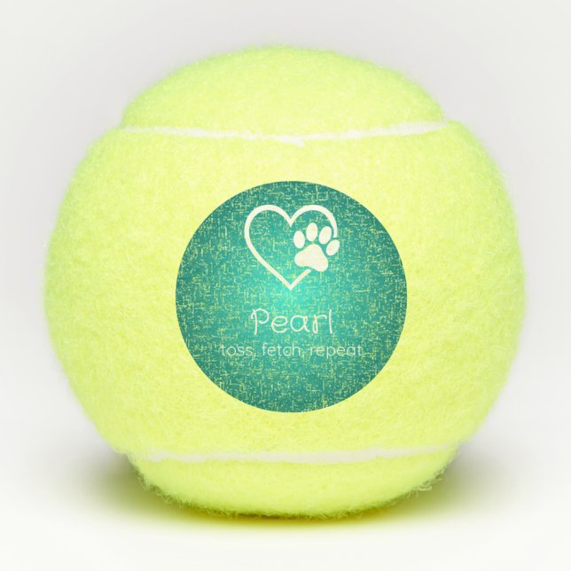 Pelotas De Tenis Teal Dog Name Tennis Ball 'toss, fetch, repeat' (Anverso)