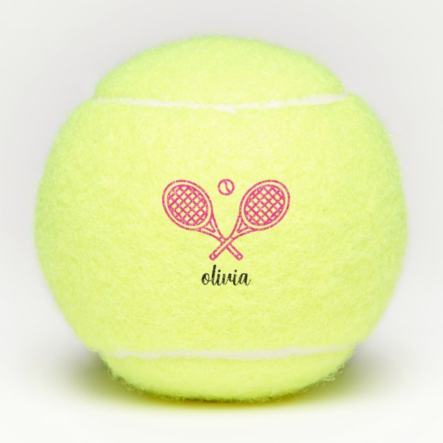 Pelotas De Tenis Tema del tenis Nombre Monogramado Girly Pink (Anverso)