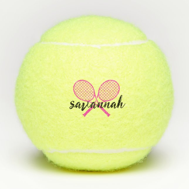 Pelotas De Tenis Tema del tenis Nombre Monogramado Rosa Girly (Anverso)