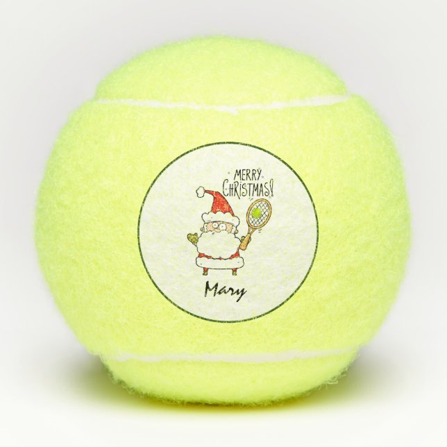 Pelotas De Tenis Tennis Santa Claus Feliz Navidad con raqueta (Anverso)