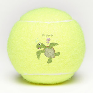 Pelotas De Tenis Tortuga marina verde suave feliz ilustracion perso
