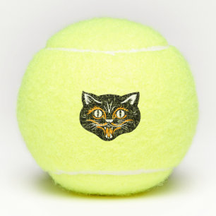 Pelotas De Tenis Vintage Black Halloween Face of Cat Big Eyes