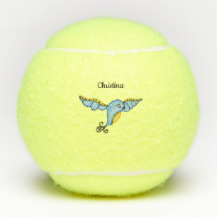 Pelotas De Tenis Whimsical Flying Bluebird Yellow Scroll