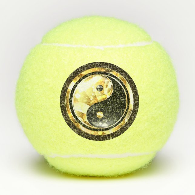 Pelotas De Tenis Yin Yang dorado en negro (Anverso)