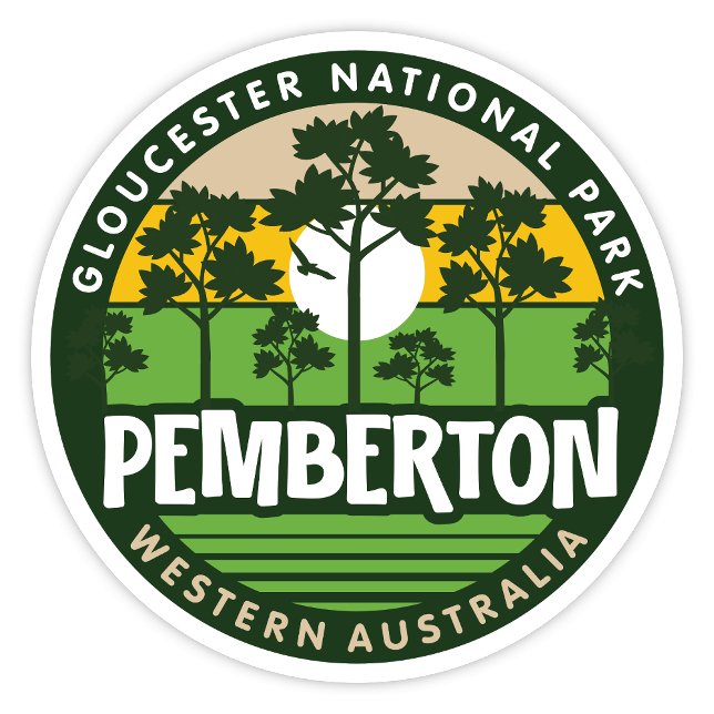 Pemberton, Pegatina de Australia Occidental (Pemberton, Gloucester National Park Western Australia Retro Round Sticker)