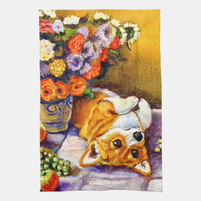 Pembroke Welsh Corgi Kitchen Toalla Floral (Vertical)