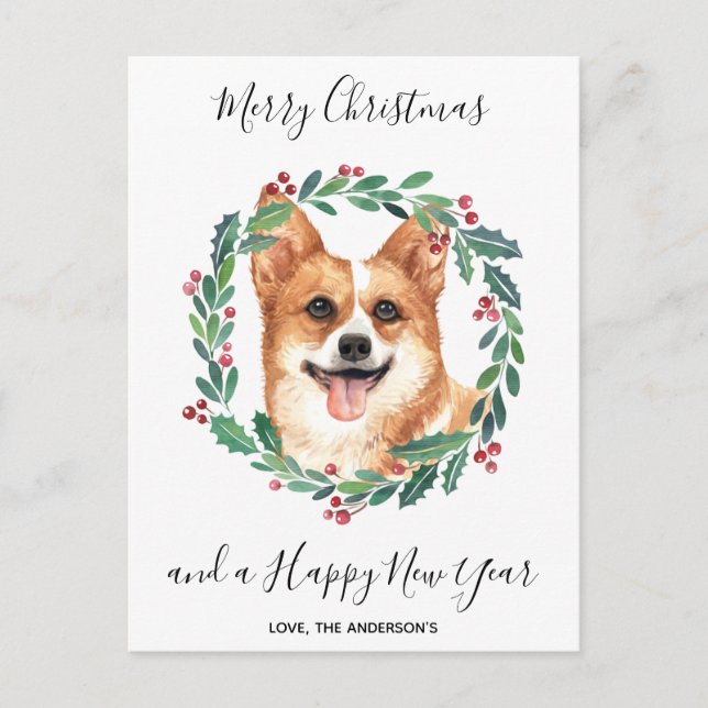 Pembroke Welsh Corgi Perro Elegante Feliz Navidad (Anverso)