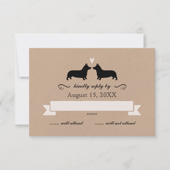Pembroke Welsh Corgi Silhouettes Wedding RSVP (Anverso)