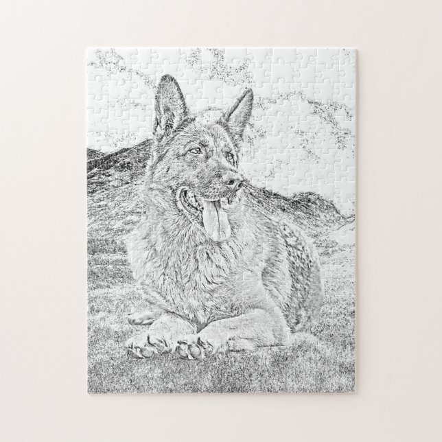 Pencil Drawn German Shepherd 252 pc Jigsaw Puzzle (Vertical)