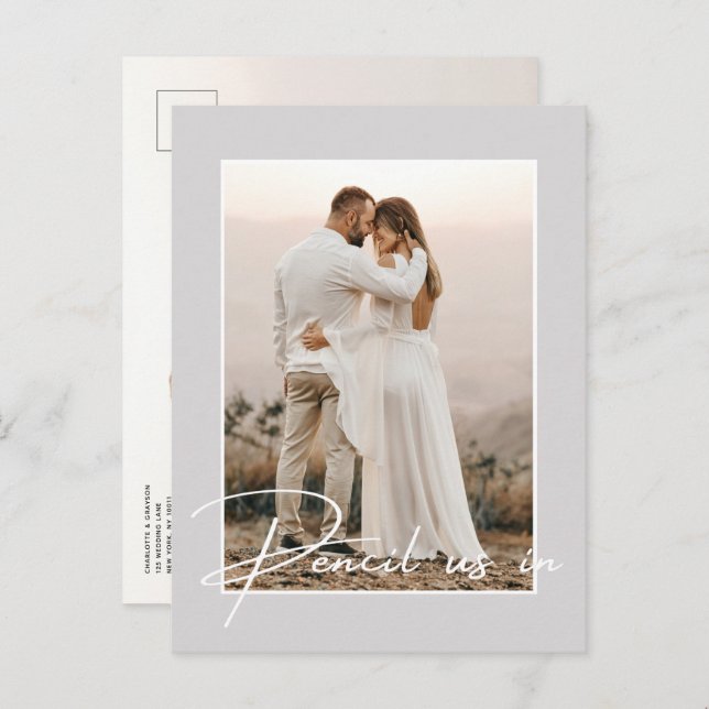 Pencil Us In Save The Date Foto Anuncio de Boda (Anverso / Reverso)