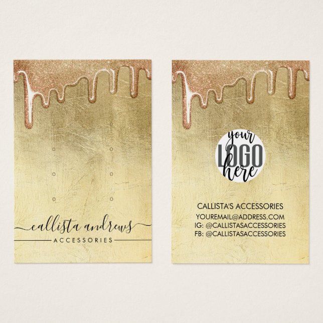 Pendiente con logo de gotas de brillo grueso dorad (Anverso y reverso)