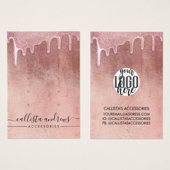 Pendiente con Logo de Gotas de Brillo Grueso Rosa  (Anverso y reverso)