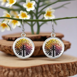 Pendientes arbre de vie moderne hologramme jaune orange noir