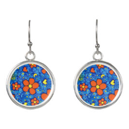 Pendientes Flor Azul Y Naranja En El Agua