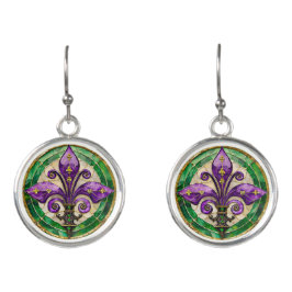 Pendientes Mardi Gras Sained Glass Fleur de lis