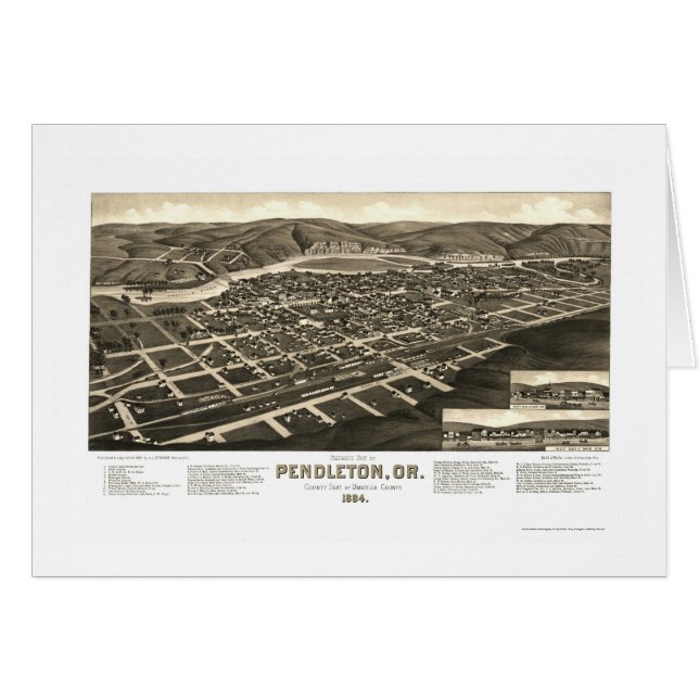 Pendleton, O mapa panorámico - 1884 (Anverso (Horizontal))