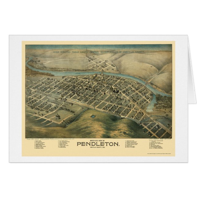 Pendleton, O mapa panorámico - 1890's (Anverso (Horizontal))
