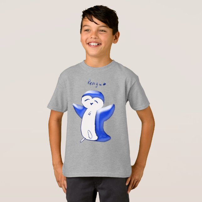Pengu Feliz Pingüino (Azul) Camiseta para niños (Anverso completo)