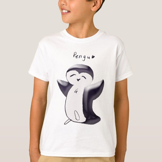 Pengu Feliz Pingüino (Negro) Camiseta para niños (Anverso)