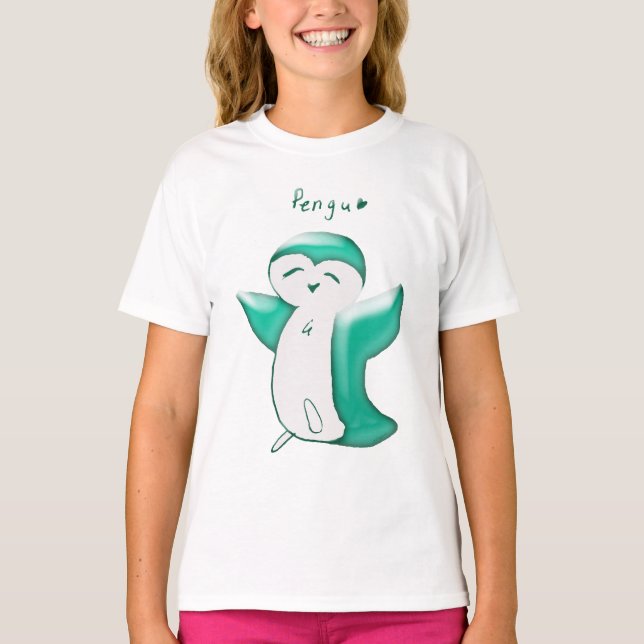 Pengu Feliz Pingüino (Verde) Camiseta para niños (Anverso)