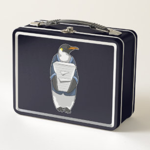 Penguin como secretario con pila de papel