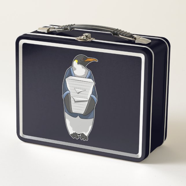 Penguin como secretario con pila de papel (Anverso)