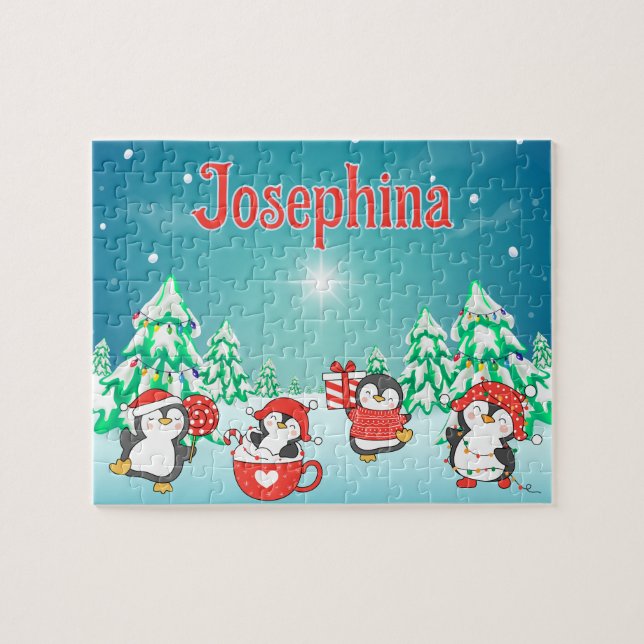 Penguin Custom Christmas Child Name Puzzle  (Horizontal)