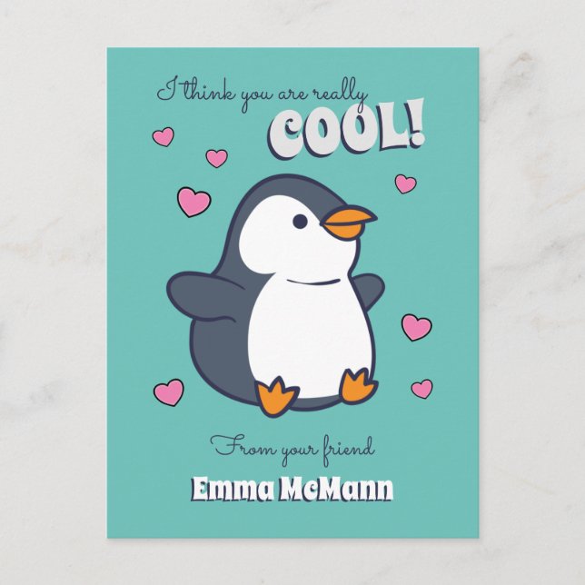 Penguin Cute Kids Personalizado de postales de San (Anverso)