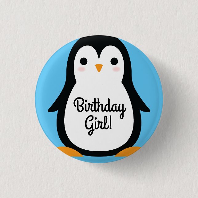 Penguin Cute Winter Primer botón de cumpleaños Pin (Anverso)