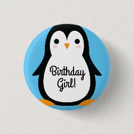 Penguin Cute Winter Primer botón de cumpleaños Pin