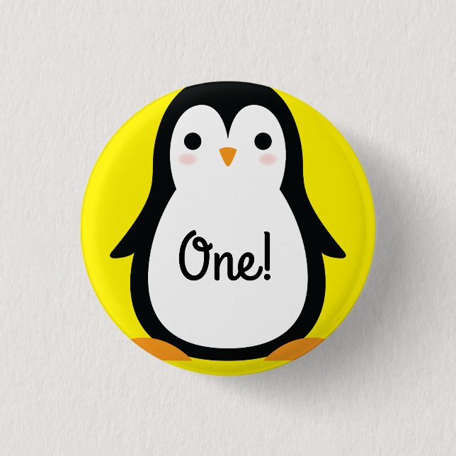 Penguin Cute Winter Primer botón de cumpleaños Pin (Anverso)