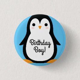 Penguin Cute Winter Primer botón de cumpleaños Pin