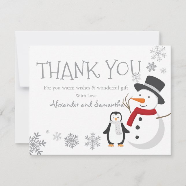 Penguin Snowman Winter Wonderland Gracias carta (Anverso)