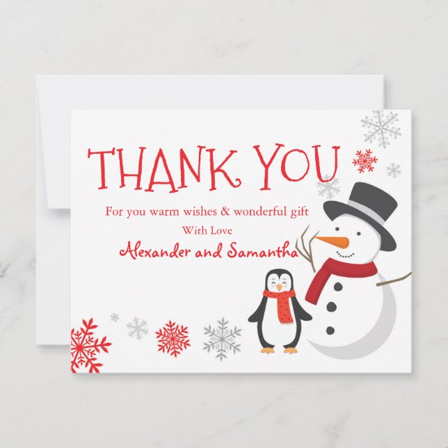 Penguin Snowman Winter Wonderland Gracias carta (Anverso)