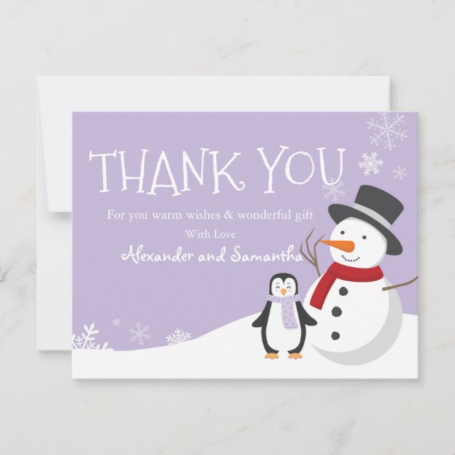 Penguin Snowman Winter Wonderland Gracias carta (Anverso)