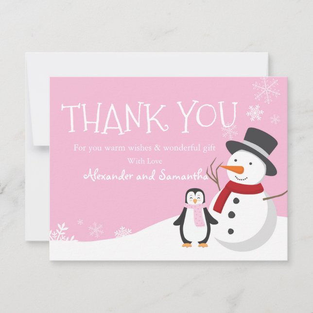 Penguin Snowman Winter Wonderland Gracias carta (Anverso)