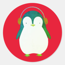 PENGUINO EN ROJO Pegatina Clásica Redonda