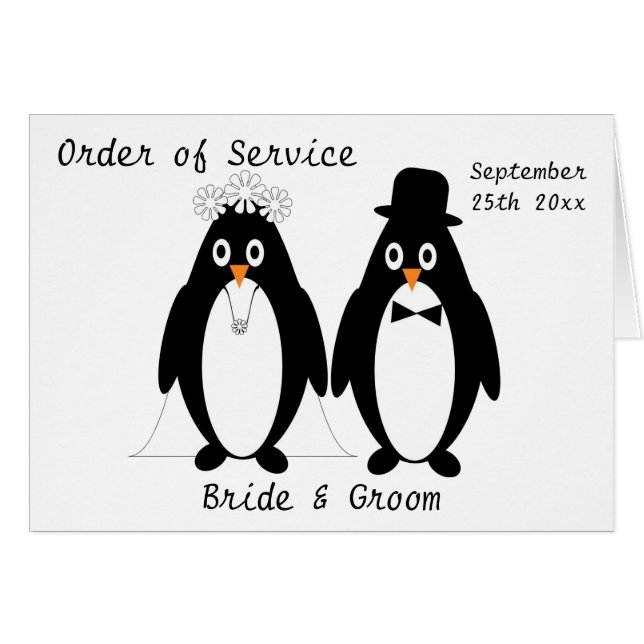 Penguins Diseño Boda Orden De Servicio (Anverso (Horizontal))