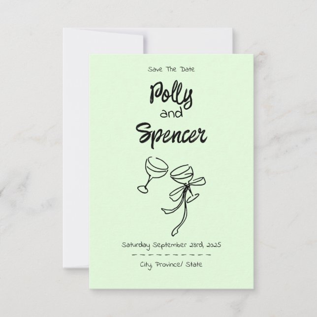 Penmanship Pastel Save the Date Pale Fern (Anverso)
